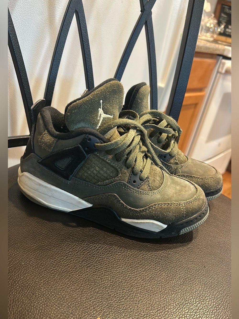 Jordan Olive Green and Black Suede Low-Top Sneakers